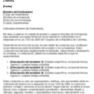 Carta de queja por acoso laboral