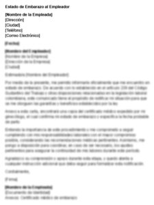 Carta para informar estado de embarazo al empleador