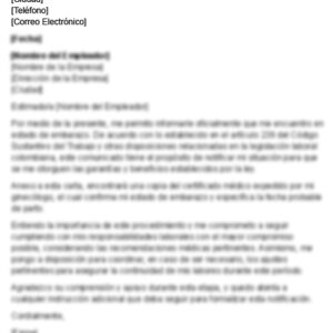Carta para informar estado de embarazo al empleador